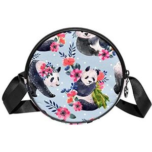 Messenger Bag Panda Blauwe Crossbody Tas voor Dames Rond, Meerkleurig, 6.7x6.7x2.3 in, Sling Rugzakken