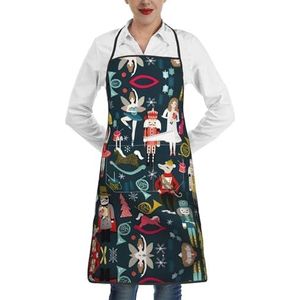 ZhaoYuGoods Drie zonnebloemen op houten schorten met zakken voor vrouwen, stijlvolle kookschorten voor keuken tuinieren salon, ideale print schort, Vrouwen Notenkraker Ballet Xmas Dance, Eén maat