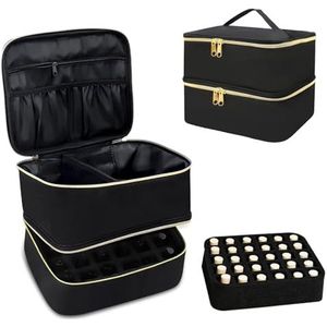 Nagellak voor het opbergen en organiseren van grote hoeveelheden, tas, make-uptas, dubbellaagse koffer voor 30 flessen en een nagellamp, zwart