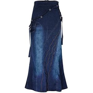 Lange denim rok voor vrouwen vrouwen uitlopende rekbare casual rokken dames fishtail slanke rits maxi rok met zakken dames elegante strakke vintage rokken basic dagelijkse jurk, Donkerblauw, S