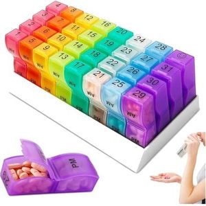 Pill dispenser Pill Organizer, Am-Pm Daily Pill Organizer Box, Easy Fill Easy Open 32 Compartments Large Travel Medicine Container Holder