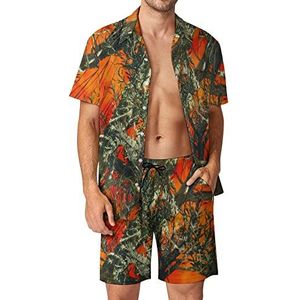 Oranje Hawaiiaanse camouflagesets voor heren, button-down trainingspak met korte mouwen, strandoutfits XL