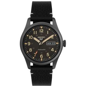 Seiko Herenhorloge, analoog, automatisch horloge met leren armband, SRPG41K1, zwart, 39 mm, Modieus