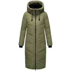 MARIKOO Winterjas, Nadaree XVI, winterjas voor dames, warm, gewatteerd, lang, met capuchon en afneembare kraag van imitatiebont, maten XS-XXL, OLIVE LEAF, XL