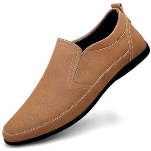Loafers for heren Ronde neus Lederen effen kleur Loafer Schoenen Comfortabele lichtgewicht flexibele mode-wandelslip-on (Color : Brown, Size : 41 EU)