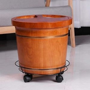 Voet Tub Houten Voet Bassin Voet Bad Vat Massief Eiken Hout Beweegbaar Universeel Wiel met Cover Massage Kralen Voet Massage Basin, Soak, Massage, Spa, Sauna Voet Bad Houten Emmer Voet Spa