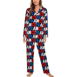 I Love France Vrouwen Lange Mouw Button Down Nachtkleding Zachte Nachtkleding Lounge Pyjama Set 2XL