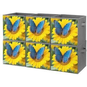 VFMNT Opbergbaksets 6 stuks zonnebloem blauwe vlinder opbergkubus opbergmand met handvat opvouwbare opbergdoos opvouwbare kast organizer bak plank manden voor slaapkamer kleding