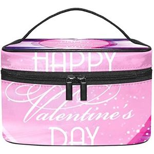 Valentijnsdag paarse liefde hart make-up organizer tas, reizen make-up tas organizer case draagbare cosmetische tas voor vrouwen en meisjes toiletartikelen, Meerkleurig, 22.5x15x13.8cm/8.9x5.9x5.4in