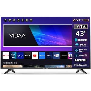 Antteq V43-AF3Q1-BT Smart TV 43 inch (109 cm) TV, FHD, Vidaa OS, App Store, Bluetooth Control, Netflix/Prime Video/DAZN/UVM, WiFi, Triple Tuner (DVB-T2/S2/C), Hotelmodus, 2025 [Energieklasse F]