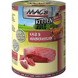Mac's Kattenvoer zonder granen, kitten kalf & kippenhartjes, 6 x 400 g