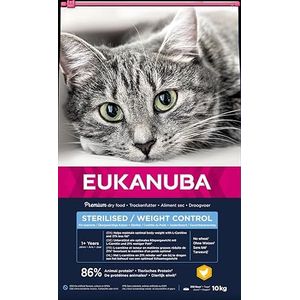 EUKANUBA Sterilised kattenvoer met kip - vetarm premium droogvoer voor gewichtscontrole bij gesteriliseerde katten van 1 jaar, 10 kg