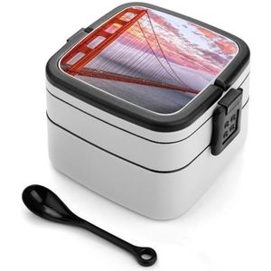 Golden Gate Bridge Bento Box Met Handvat Alles-in-een Stapelbare 2-Tier Lekvrije Lunch Box Voedsel Containers