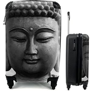 MuchoWow® Koffer - Boeddha - Grijs - Spiritualiteit - Buddha beeld - Religie - Past binnen 55x40x20 cm en 55x35x25 cm - Handbagage - Trolley - Fotokoffer - Cabin Size - Print