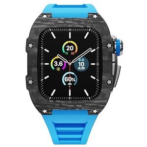 Real Carbon Fiber Case Modification Kit voor serie 8 7 6 SE 5 4 Roestvrijstalen kast+rubberen band voor IWatch 41 mm 45 mm