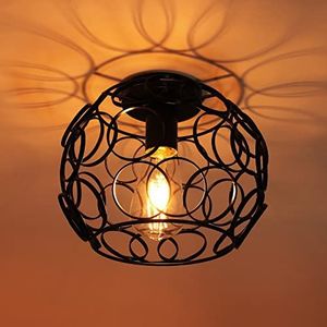iDEGU Vintage plafondlamp met metalen kooi, industriële hanglamp, geometrisch design, E27 plafondlamp voor slaapkamer, café, restaurant, hal, gang (zwart, 25cm)