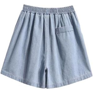 Dames losse katoenen zomer wijde pijpen denim shorts, Blauw, 3XL