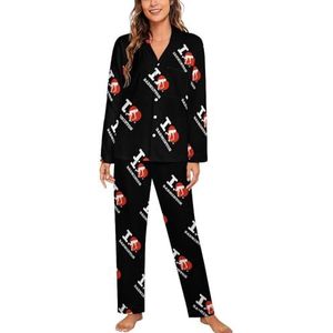I Love Badminton dames lange mouw button down nachtkleding zachte nachtkleding lounge pyjama set XL