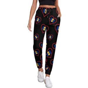 I Love Barbado Red Heart Joggingbroek Voor Vrouwen Hoge Taille Joggers Casual Lounge Broek Met Zakken Voor Workout Running