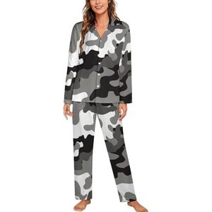 Grijze Camouflage Pyjama Sets Met Lange Mouwen Voor Vrouwen Klassieke Nachtkleding Nachtkleding Zachte Pjs Lounge Sets