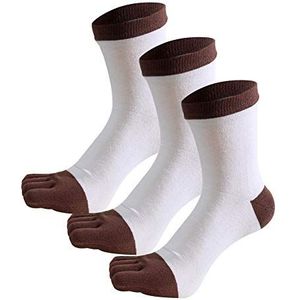 Panegy Heren Sneaker Sokken Katoen Teen Sokken Vijf Vinger Sokken Medium Lengte Sport Sokken 3/6 Paar, 3 paar (bruin wit), Eén maat