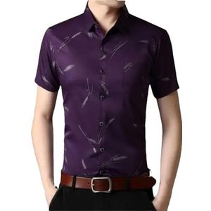 Dvbfufv Mannen Mode Korte Mouw Knoppen Pocket Shirt Mannelijke Casual Business Slim Shirt Tops, Paars, M
