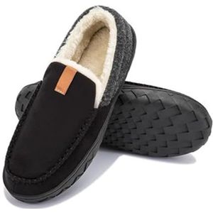 Comfortabele zachte pantoffels voor heren, Scuff herenpantoffels, instapper met bont gevoerde herenpantoffels, pluche wolachtige huisslaapkamerschoenen voor heren (Color : Black, Size : 50 EU)