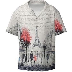 OdDdot Paris Street Tower Schilderij Print Heren Button Down Shirt Korte Mouw Casual Shirt voor Mannen Zomer Business Casual Jurk Shirt, Zwart, 4XL