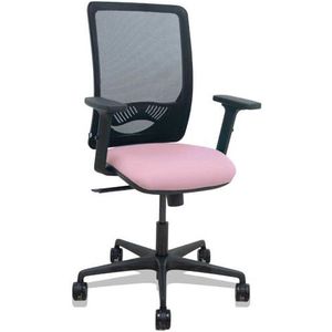Zulema Ergonomische bureaustoel met synchroonmechanisme, 2D-armen, rugleuning van ademende netstof, zwart, zitting met Bali-stof in roze, wielen van 65 mm nylon