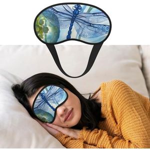 Handgeschilderde blauwe libelle oogmasker voor slapen zacht satijn slaap schaduw cover blinddoek met elastische band reizen dutje verduisterende oogschaduw cover voor vrouwen mannen