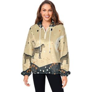 KAAVIYO Chinese stijl Cheetah pluizige jas pullover hoodie capuchon zakken donzig fleece sweatshirt ronde hals truien hoodies voor meisjes vrouwen, Patroon, S