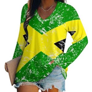 Jamaicaanse retro vlag dames lange mouwen V-hals T-shirts herfst tops pullover tuniek T-shirt voor leggings
