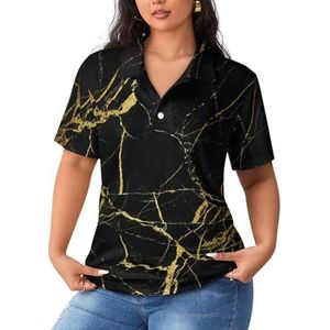 Gouden textuur marmeren dames poloshirts met korte mouwen casual T-shirts met kraag golfshirts sport blouses tops XL