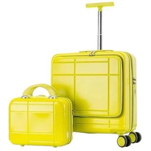 Trolleykoffer 2-delige Sets Spinner 18-inch Koffer, Met Telescopisch Handvat, 14-inch Make-upkoffer Reiskoffer (Color : Yellow, Size : 14+18in)