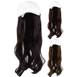Synthetic Baseball Cap Wig, Fashionable White Baseball Hat with Long Curly Hairpiece for Women(Light)