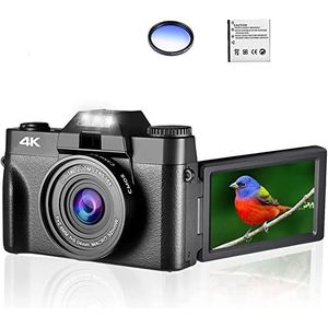 Videocamera, 48MP digitale fotocamera for fotografie 3""Flip Screen Selfile Camcorder 16X Zoom 4K Streaming Video Camera Multicolor(16G TF Card,BLACK NO LENS)