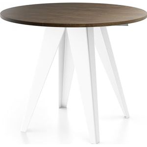 WFL GROUP Moderne ronde tafel voor de eetkamer, diameter 90 of 100 cm, uittrekbare eettafel met witte metalen poten met poedercoating, industriële stijl, eiken Lefkas, 100 cm
