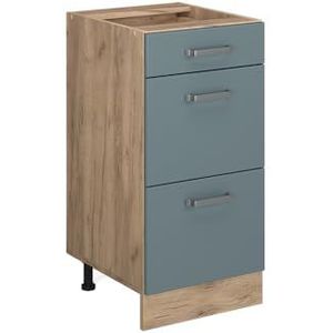 Vicco Onderkast keuken R-Line, blauw-grijs/Goldkraft eiken, 40 cm met laden, AP eiken