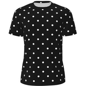Sportshirt voor heren, met witte stippen, ademend, koel en droog mesh, basislaagtops met korte mouwen, hardloopshirt, Zwart, S