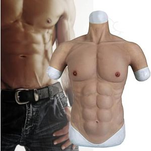 Siliconen spierborst bodysuit for man cosplay kostuum mannelijke nep borst bodysuit realistische simulatie spieren (Color : Dark, Size : Small)