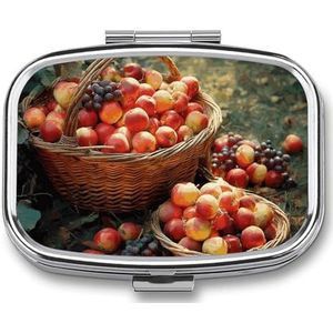 Fruitoogst pillendoosje met 2 compartimenten, pillenorganizer, draagbare vierkante pillendoos, vitaminepillenorganizer voor zakportemonnee en reizen