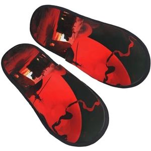 BONDIJ Olifanten Rode Print Slippers Zachte Pluche Huispantoffels Warme Slip-on Slides Gezellige Indoor Outdoor Slippers voor Vrouwen, Zwart, one size