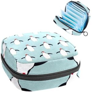 Opbergtas voor maandverband, menstruatiecup zakje, menstruatiezakorganizer voor vrouwelijke pads tampons, pinguïn met winterrode hoeden