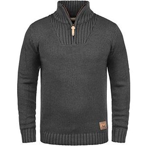 Solid SDPetro gebreide trui voor heren, troyer, grof gebreide trui met opstaande kraag en ritssluiting, donkergrijs (dark grey melange 8288), XXL