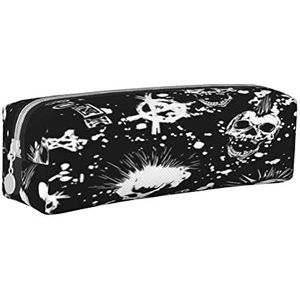 Lederen Etui Papier Lantaarn Briefpapier Potlood Tas Make-up Pouch Draagbare Kantoorbenodigdheden Tas voor Tieners Meisjes Volwassenen, Witte Punk Skull, Leather Pencil Case, Beauty Case