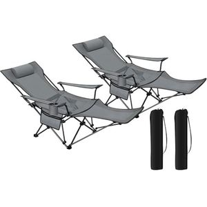 WOLTU Campingstoel, inklapbaar, 2 stuks, visstoel, verstelbare rugleuning, strandstoel, met afneembare voetensteun, draagtas, grijs CPS8162gr-2