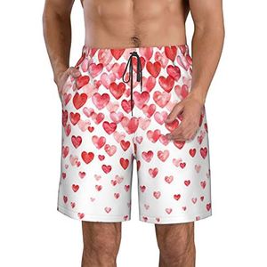 JIAWUJYNB Falling Red Hearts Print strandshorts voor heren, lichtgewicht, sneldrogend, zwembroek met trekkoord en zakken, Wit, XL