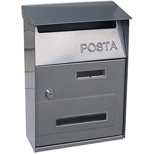 Veilige aan de muur gemonte erde brievenbus Wandbrievenbus, afsluitbare en weerbestendige buitenbrievenbus, gegalvaniseerde stalen buitenbrievenbus(Silver)