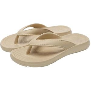 UBOHUZ Teenslippers voor dames, platte slippers voor dames, zomer, outdoor, comfort, zachte zool, strandsandalen voor dames, platte pantoffels, binnen, casual, huisslippers voor strand, binnen, Kaki