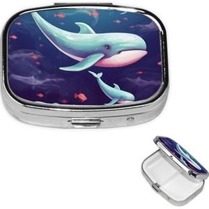 Rechthoekige pillendoos met 3 compartimenten walvispillenorganisator, waterdichte medicijnorganisatordoos voor reizen, metalen pillencontainers voor medicatieplanner